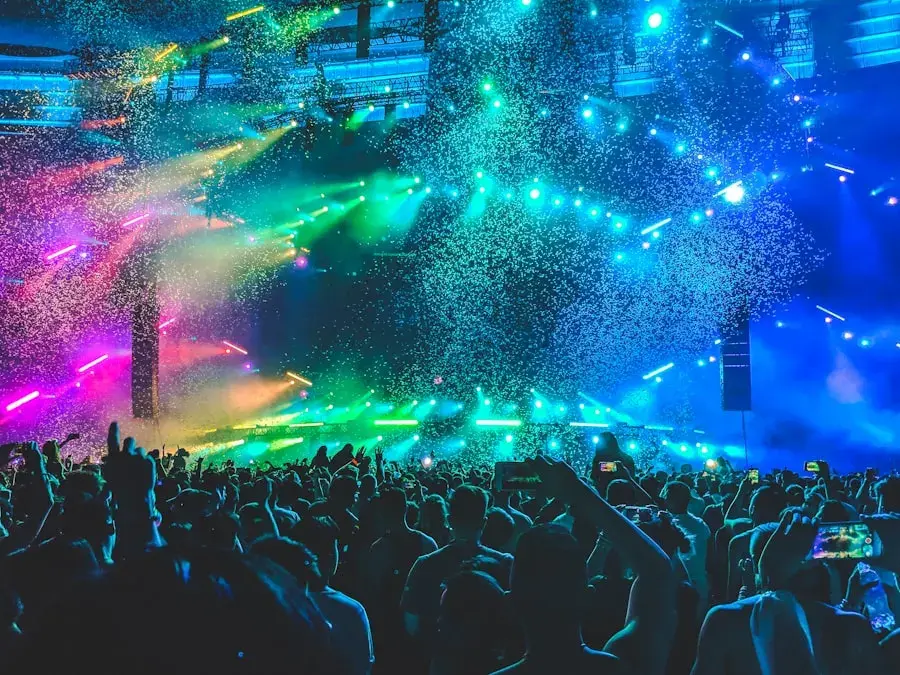 Live entertainment with colorful stage lights — stock photo placeholder